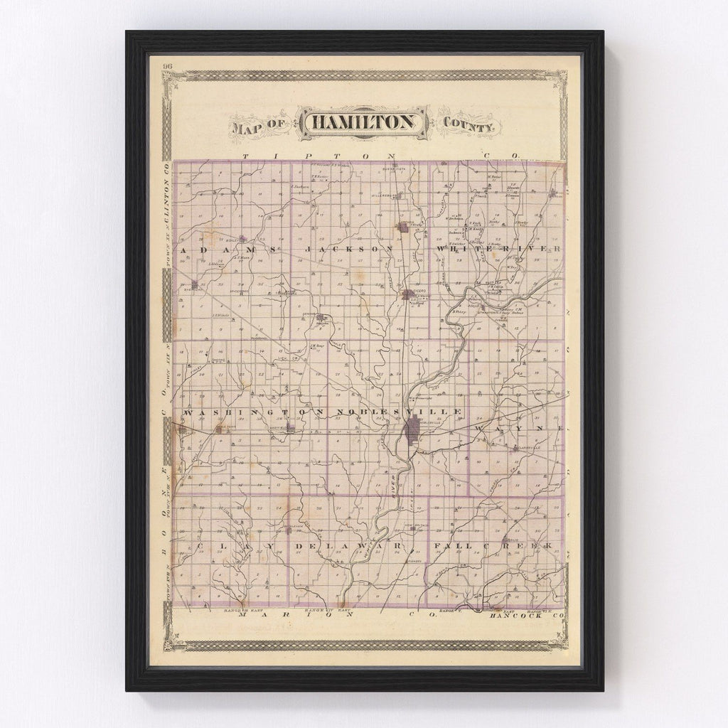 Vintage Map of Hamilton County, Indiana 1876