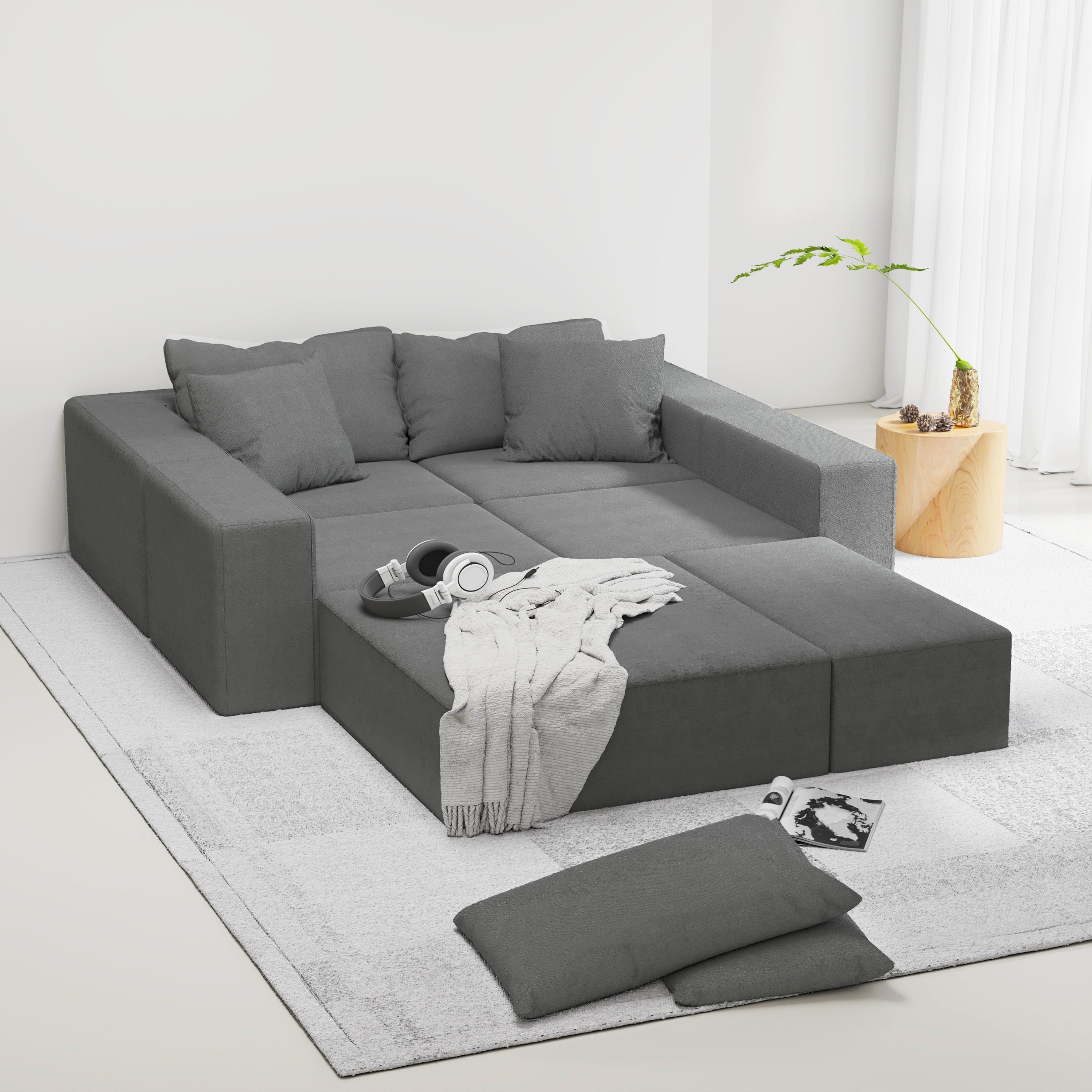 Modern Upholstered Sectional Sofa Couch Set,Modular 132' L Shaped Sectional Living Room Sofa Set With 6 Pillows,Free Combination Sofa Couch for Living Room,Bedroom