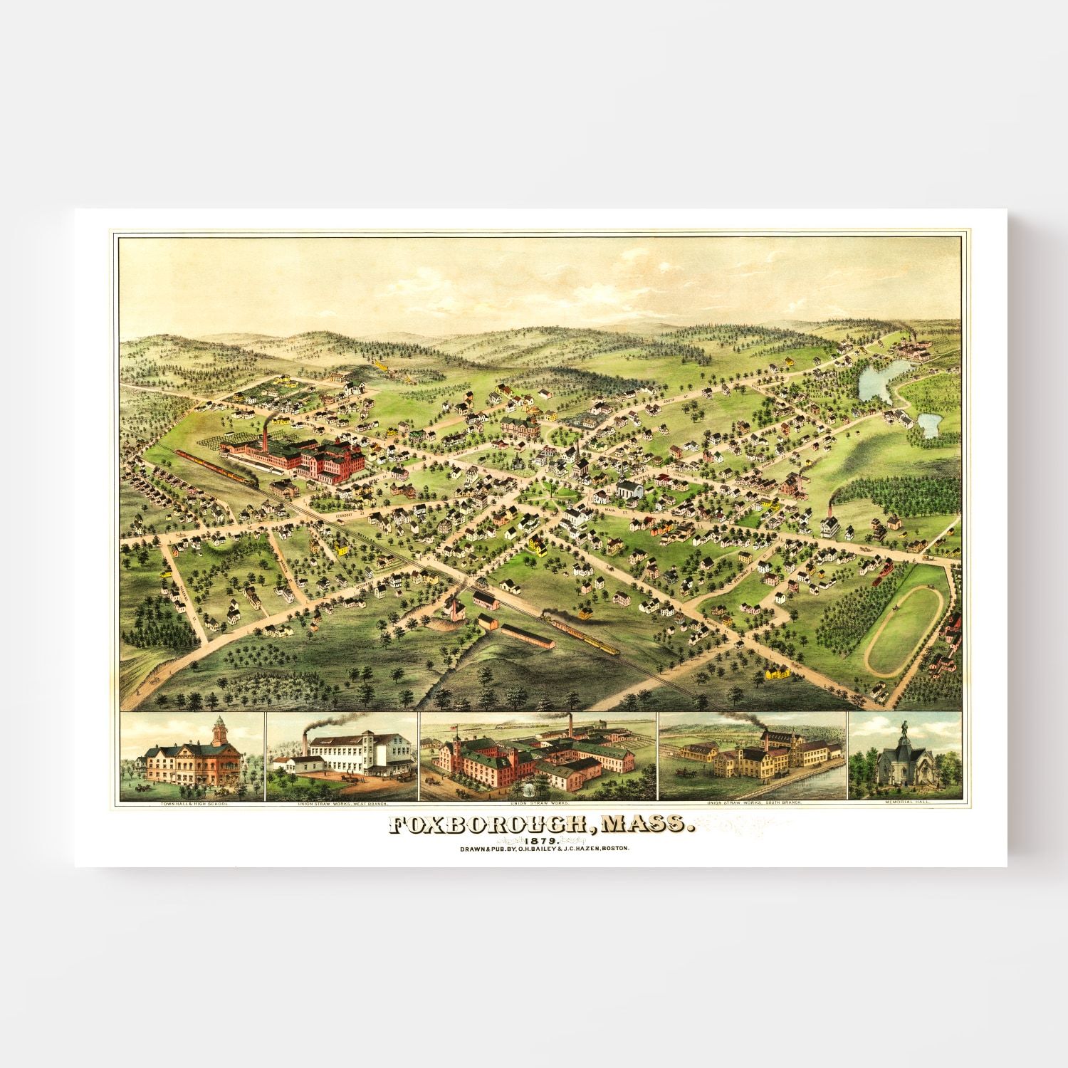 Vintage Map of Foxborough, Massachusetts 1879