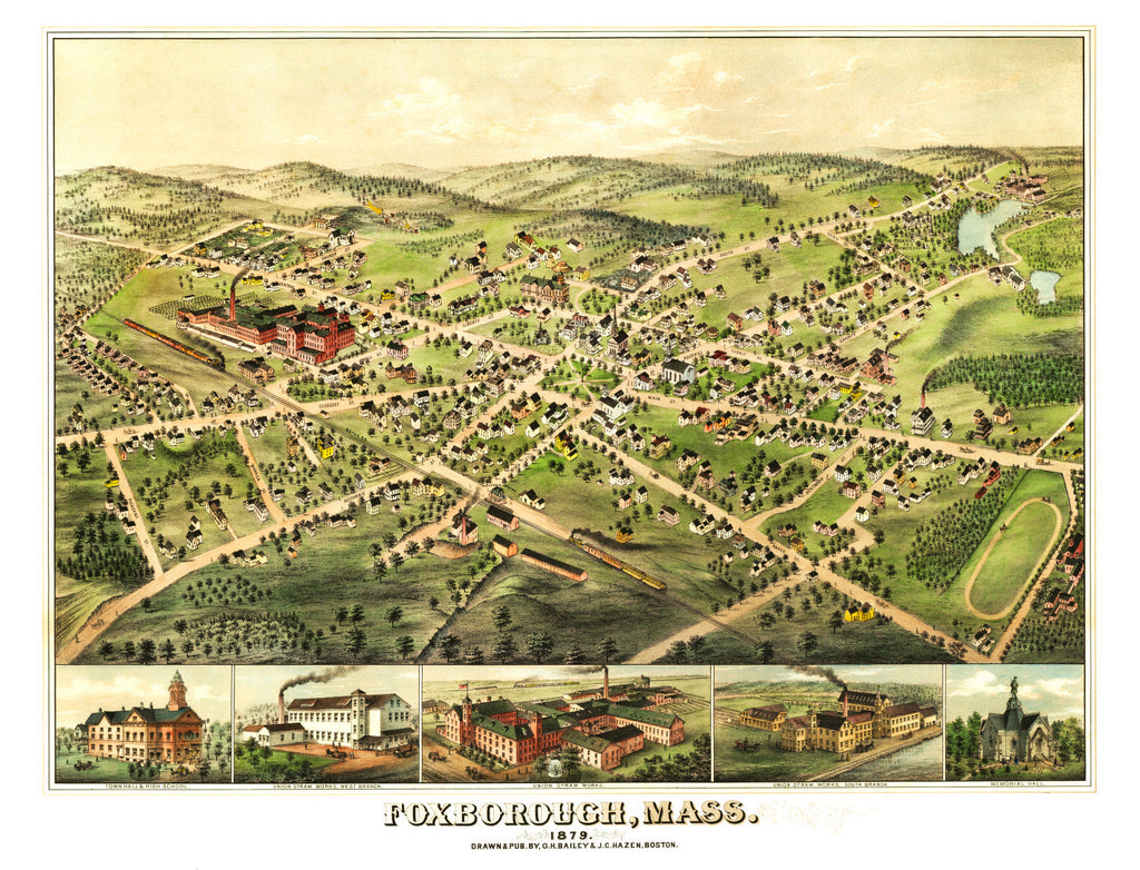 Vintage Map of Foxborough, Massachusetts 1879