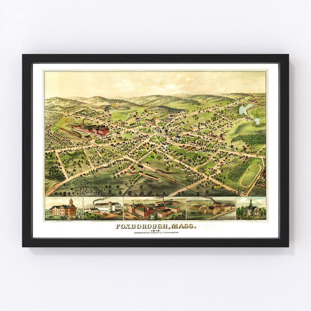 Vintage Map of Foxborough, Massachusetts 1879