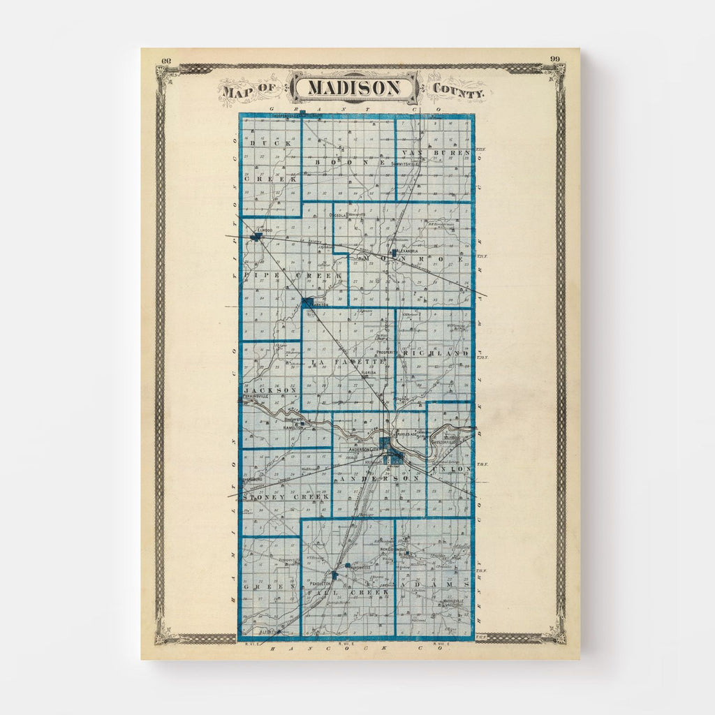 Vintage Map of Madison County, Indiana 1876