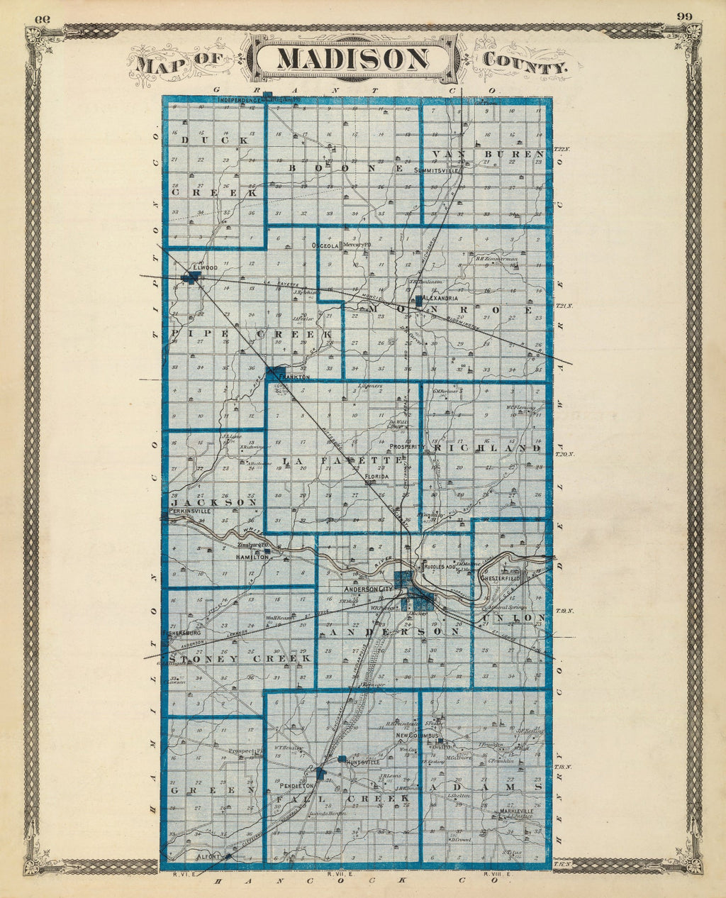 Vintage Map of Madison County, Indiana 1876