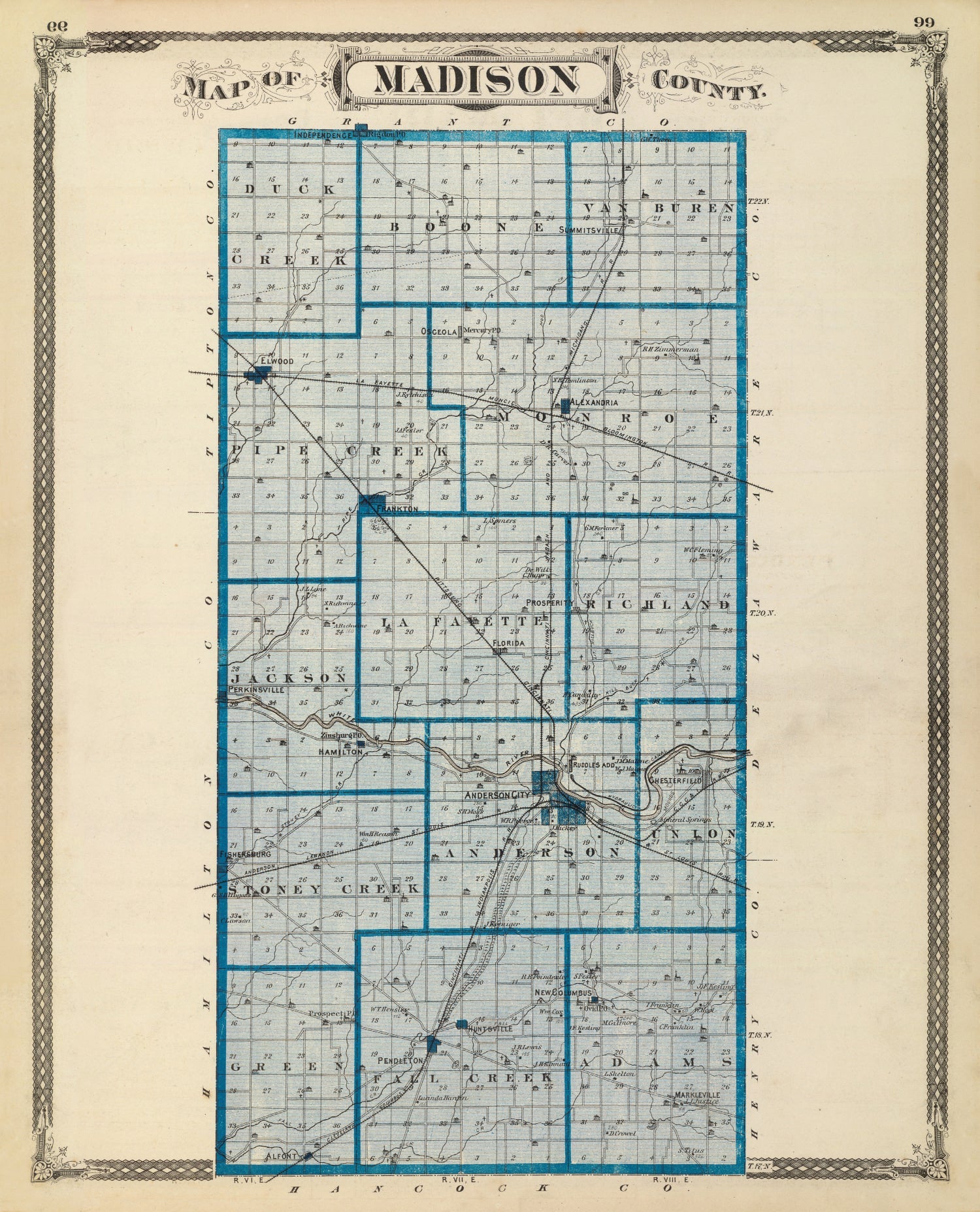 Vintage Map of Madison County, Indiana 1876