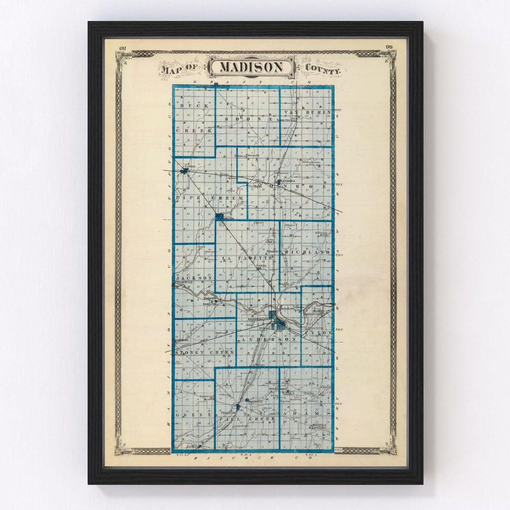 Vintage Map of Madison County, Indiana 1876