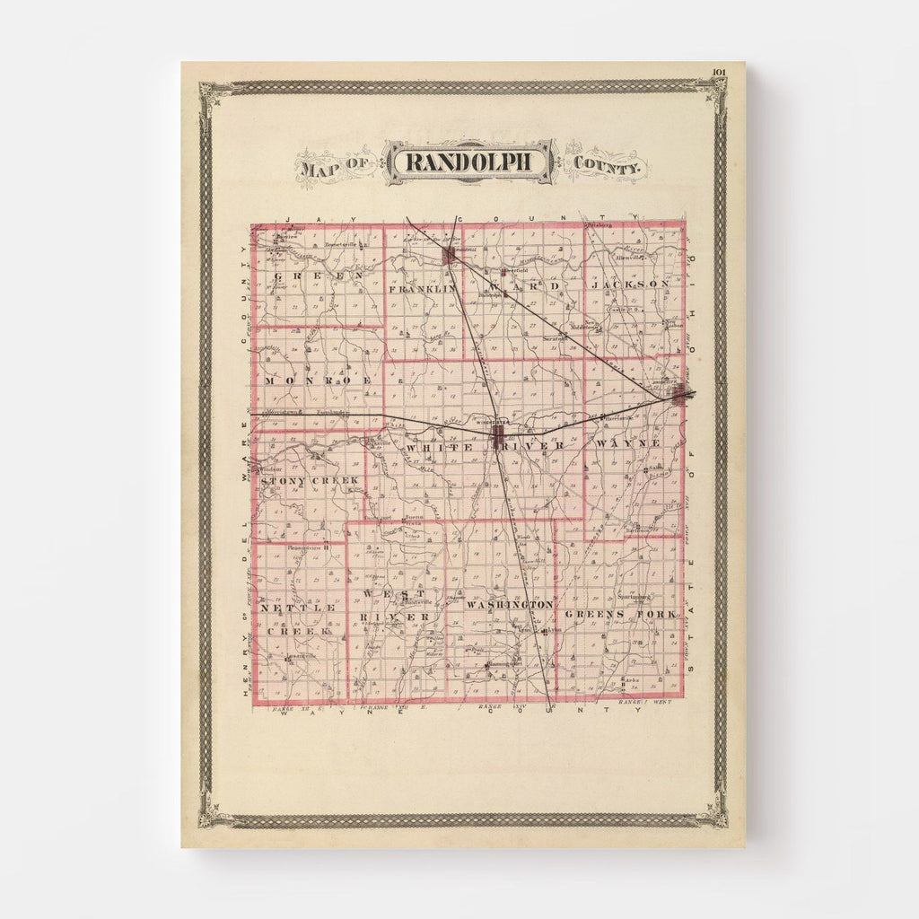 Vintage Map of Randolph County, Indiana 1876