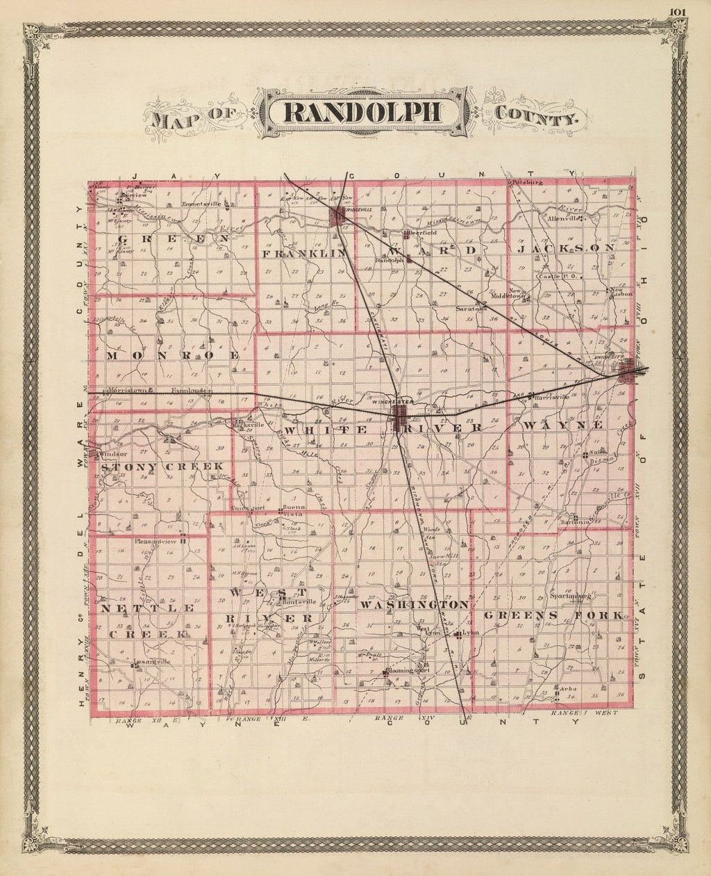 Vintage Map of Randolph County, Indiana 1876