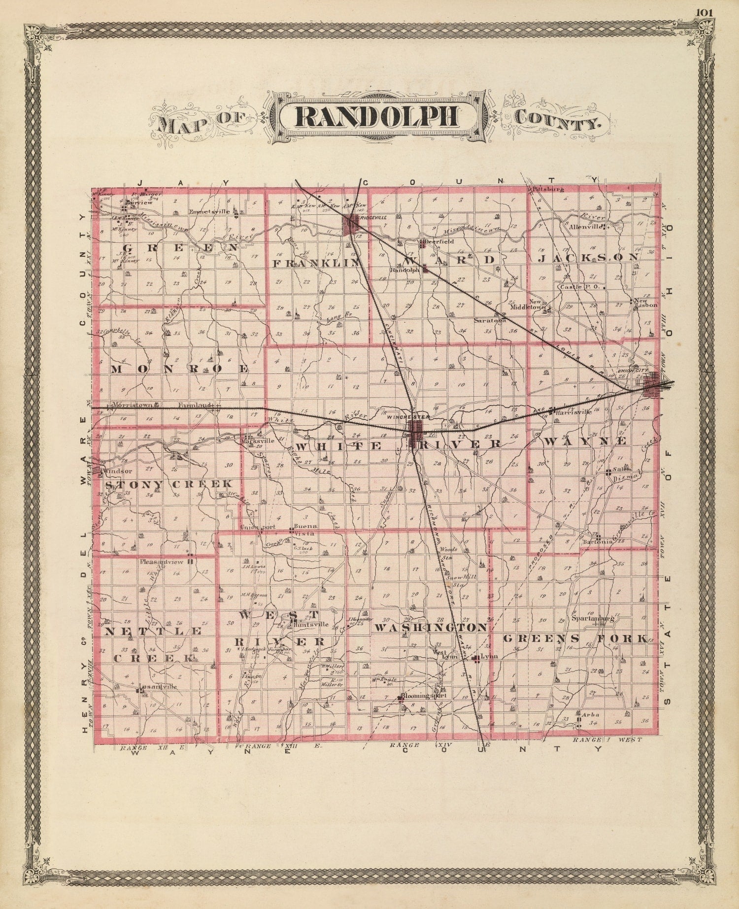 Vintage Map of Randolph County, Indiana 1876