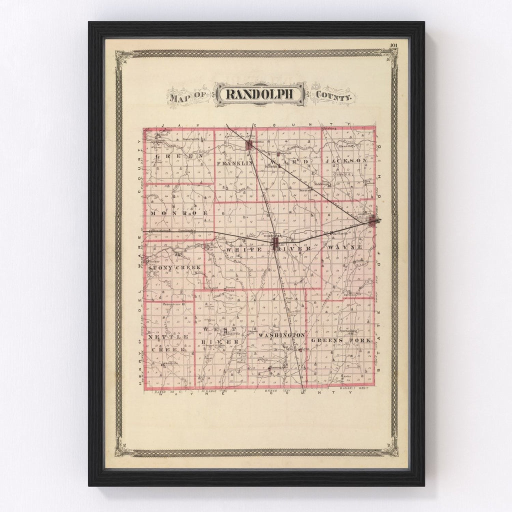 Vintage Map of Randolph County, Indiana 1876