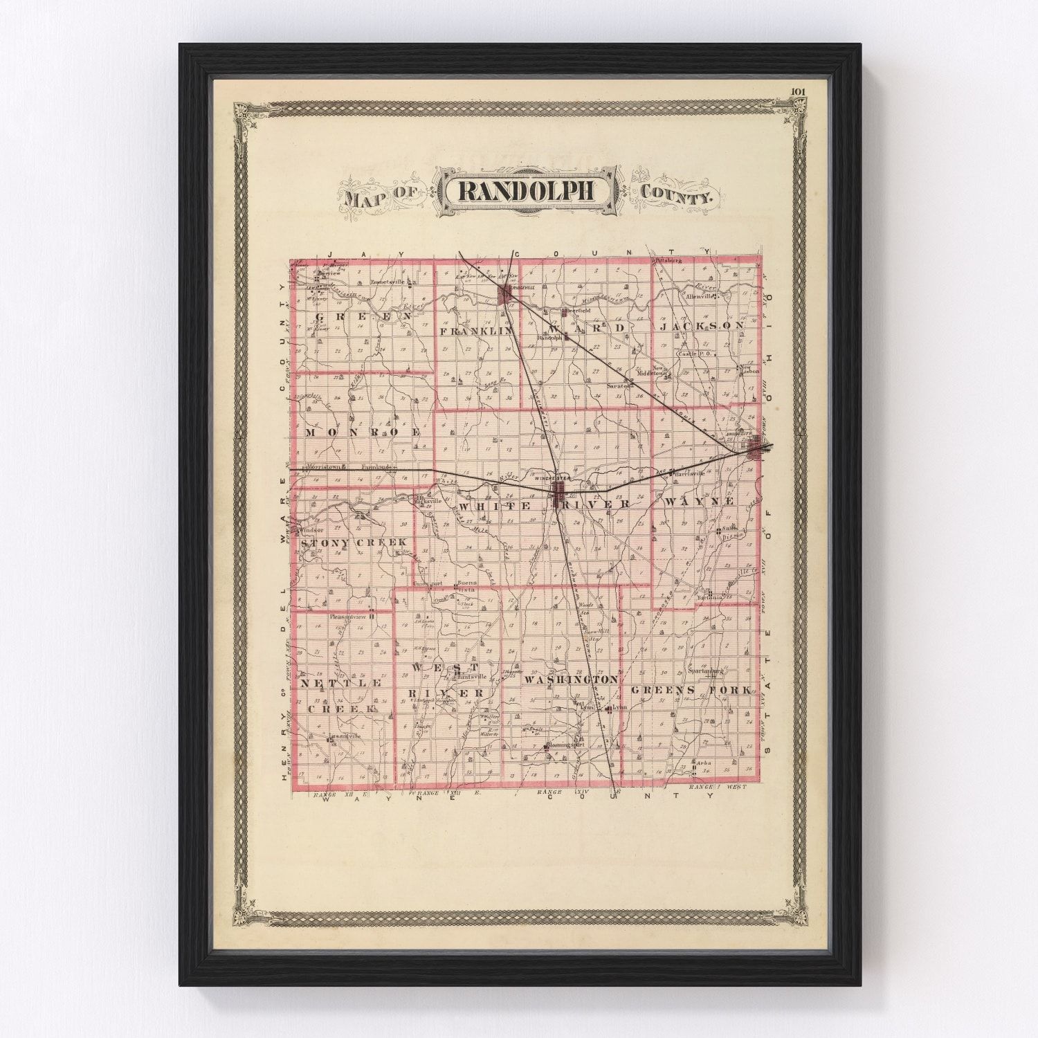 Vintage Map of Randolph County, Indiana 1876