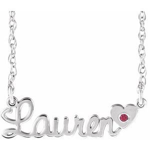 Rhodium-Plated Sterling Silver Imitation Mozambique Garnet Script Single Name 16" Necklace