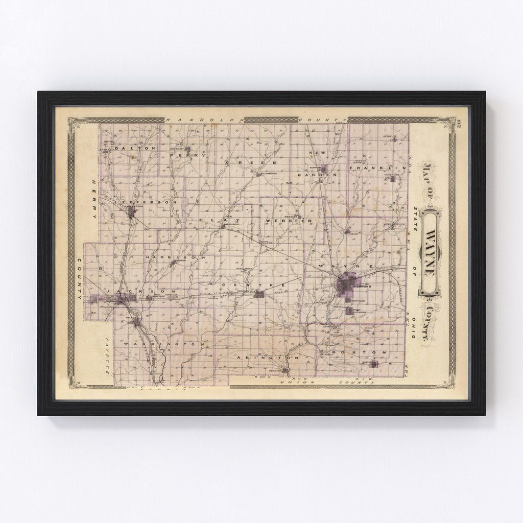 Vintage Map of Wayne County, Indiana 1876