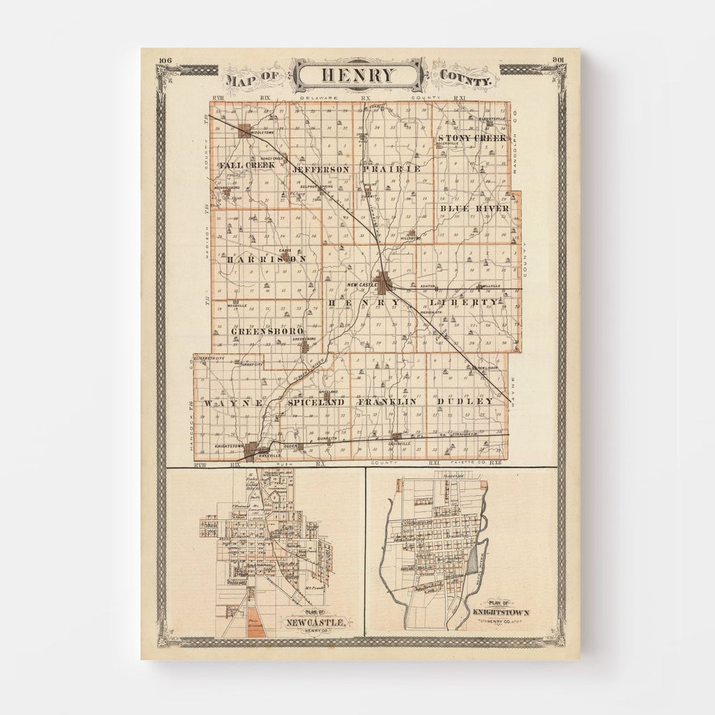 Vintage Map of Henry County, Indiana 1876