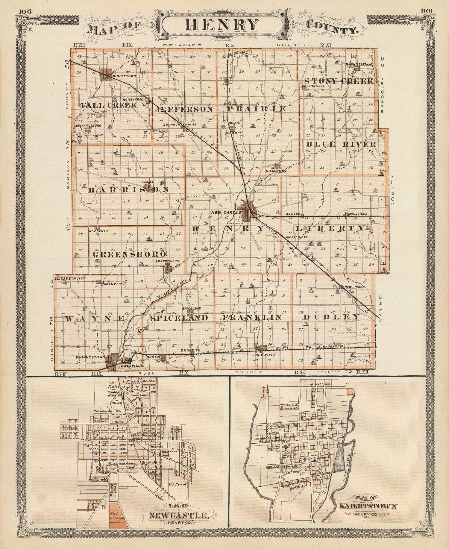 Vintage Map of Henry County, Indiana 1876