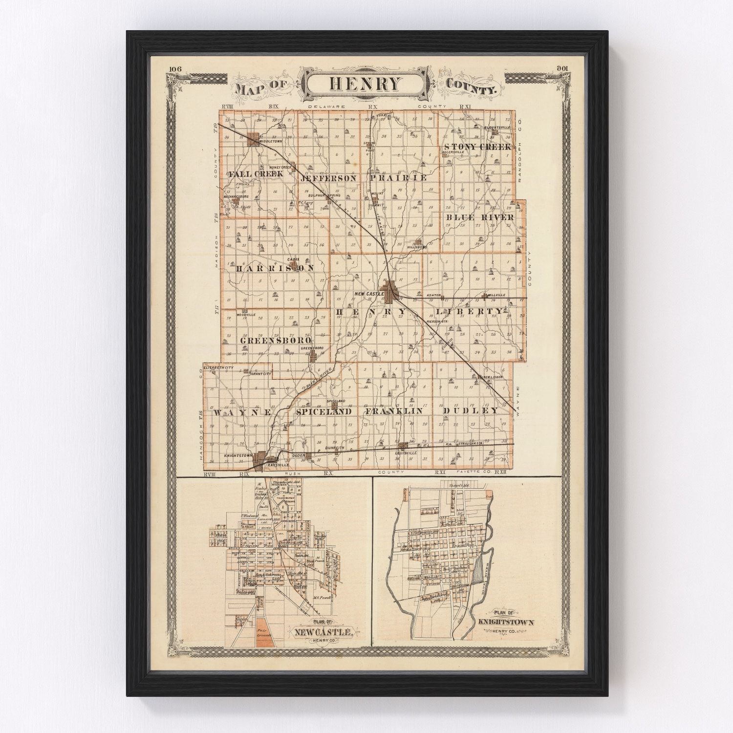 Vintage Map of Henry County, Indiana 1876