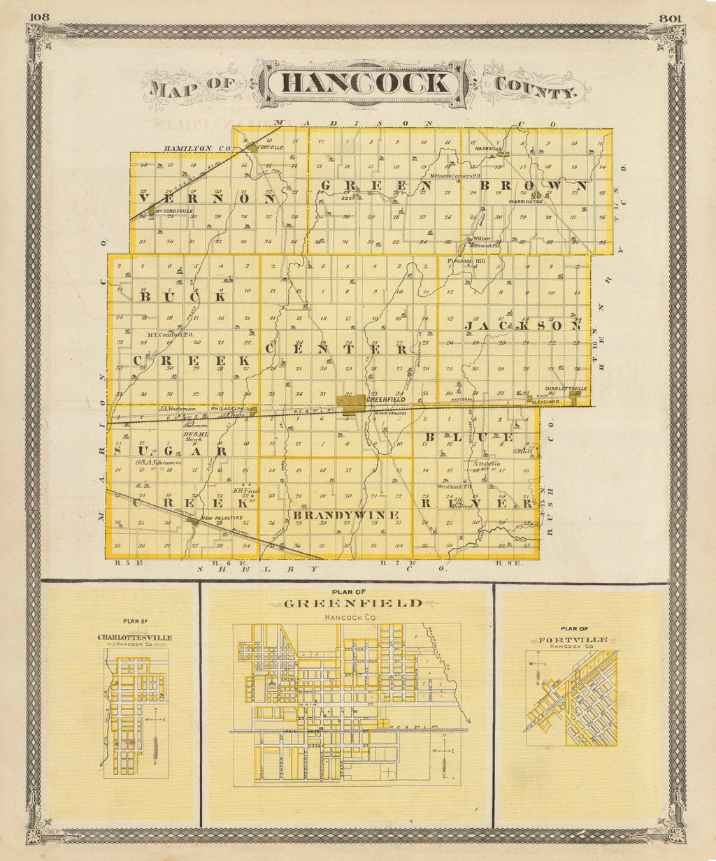 Vintage Map of Hancock County, Indiana 1876