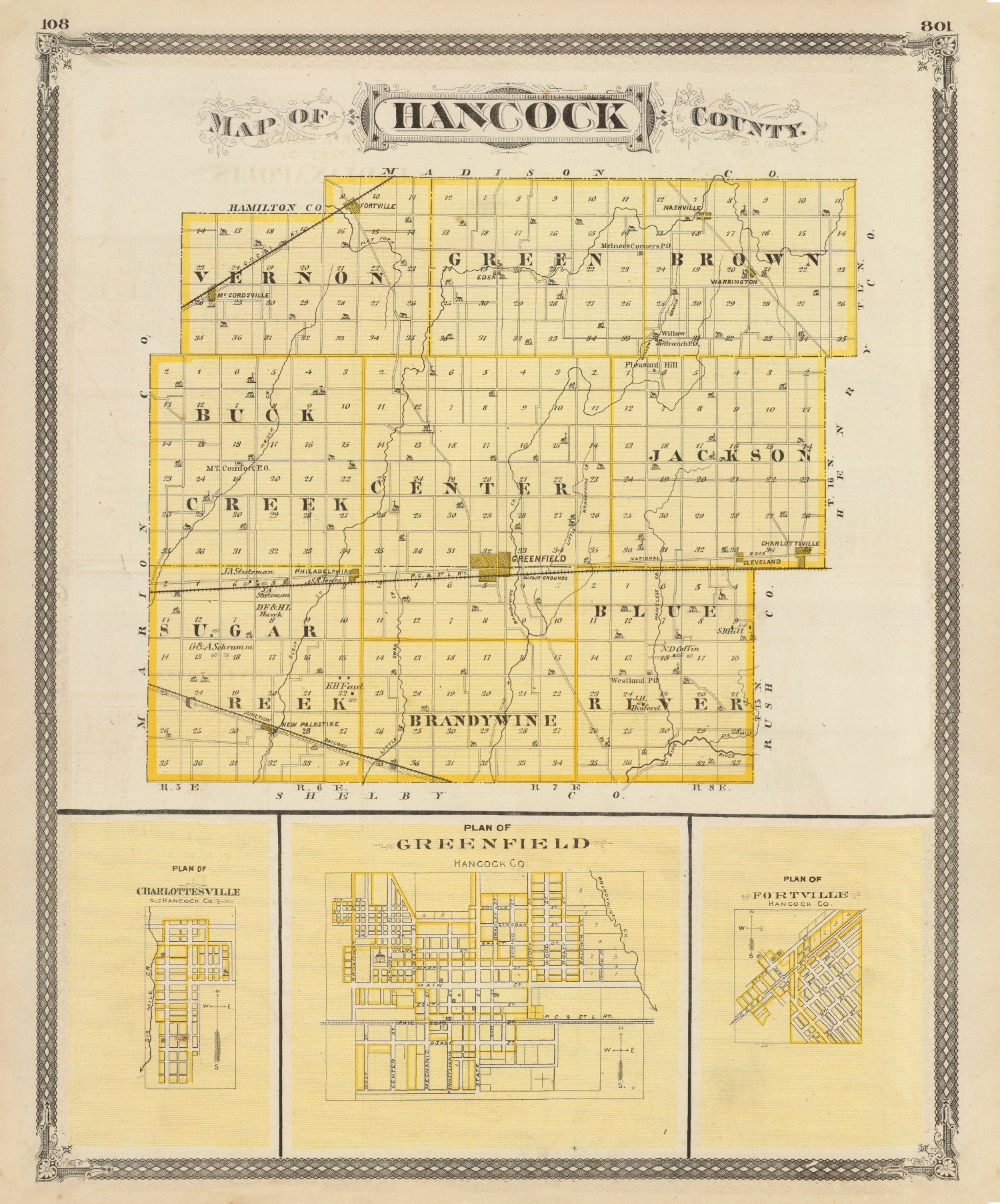 Vintage Map of Hancock County, Indiana 1876