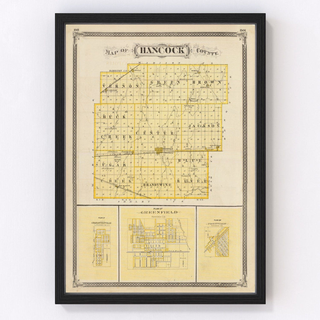 Vintage Map of Hancock County, Indiana 1876