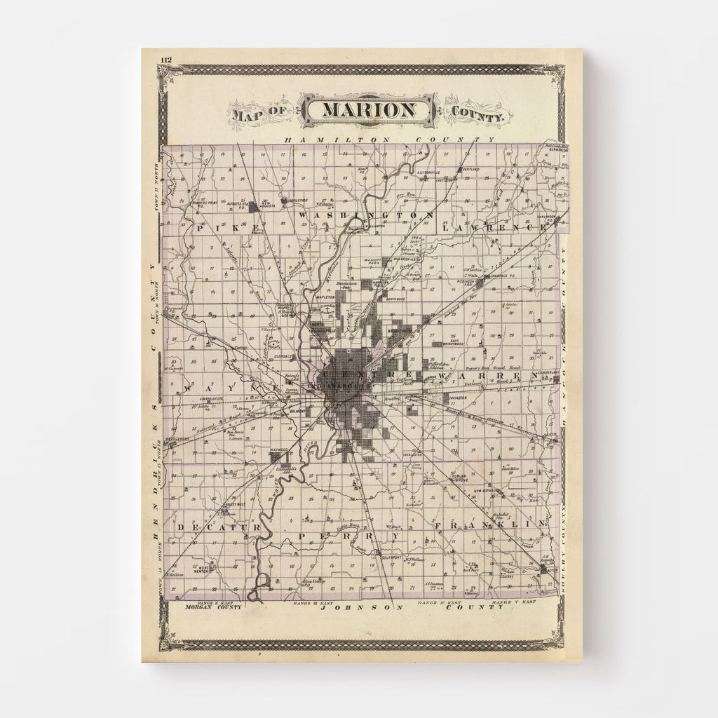 Vintage Map of Marion County, Indiana 1876
