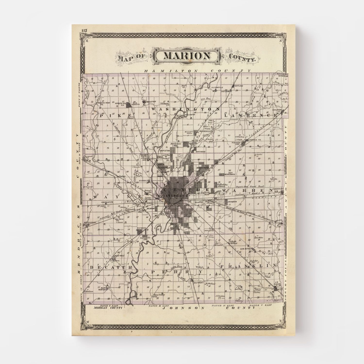 Vintage Map of Marion County, Indiana 1876