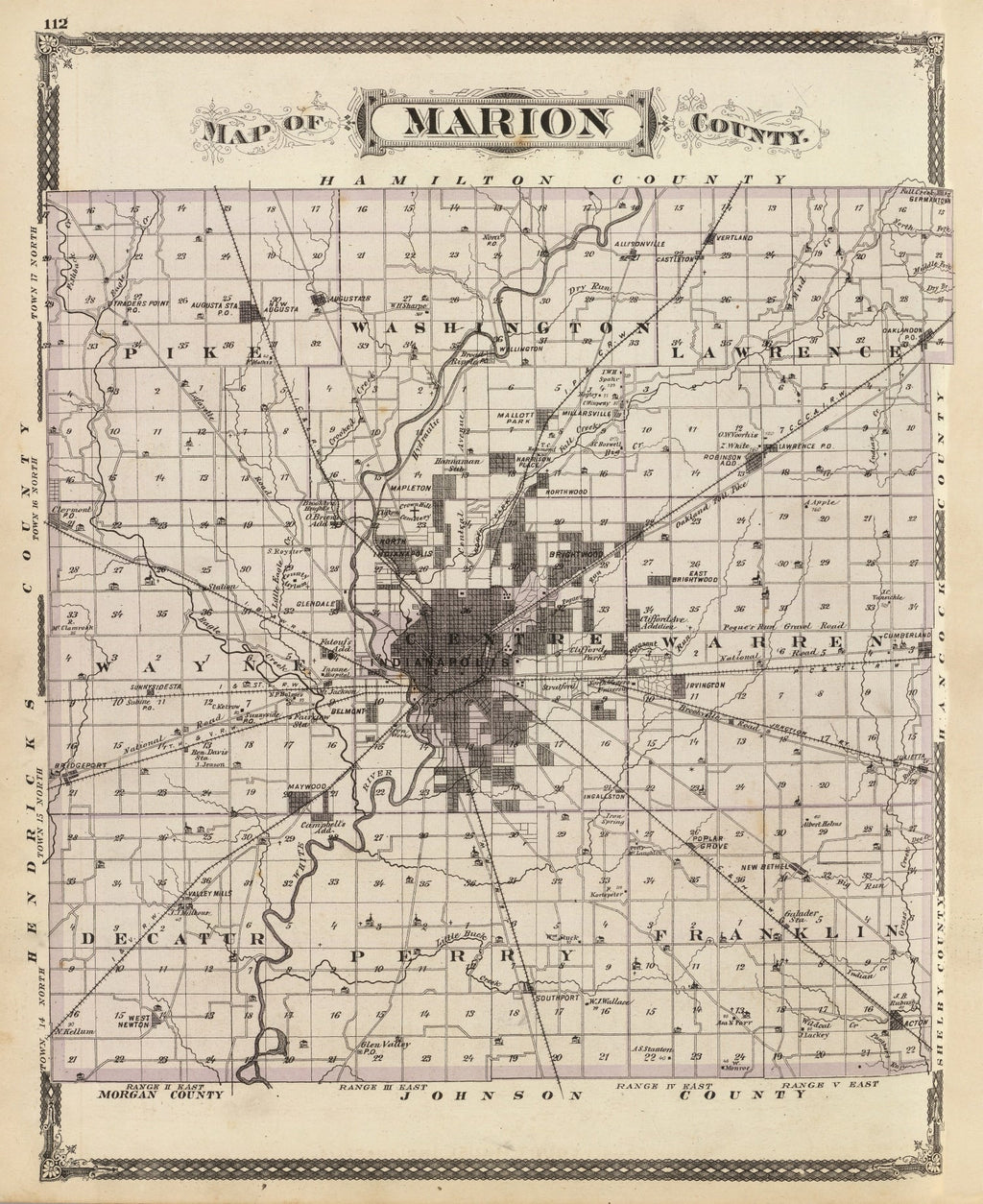 Vintage Map of Marion County, Indiana 1876
