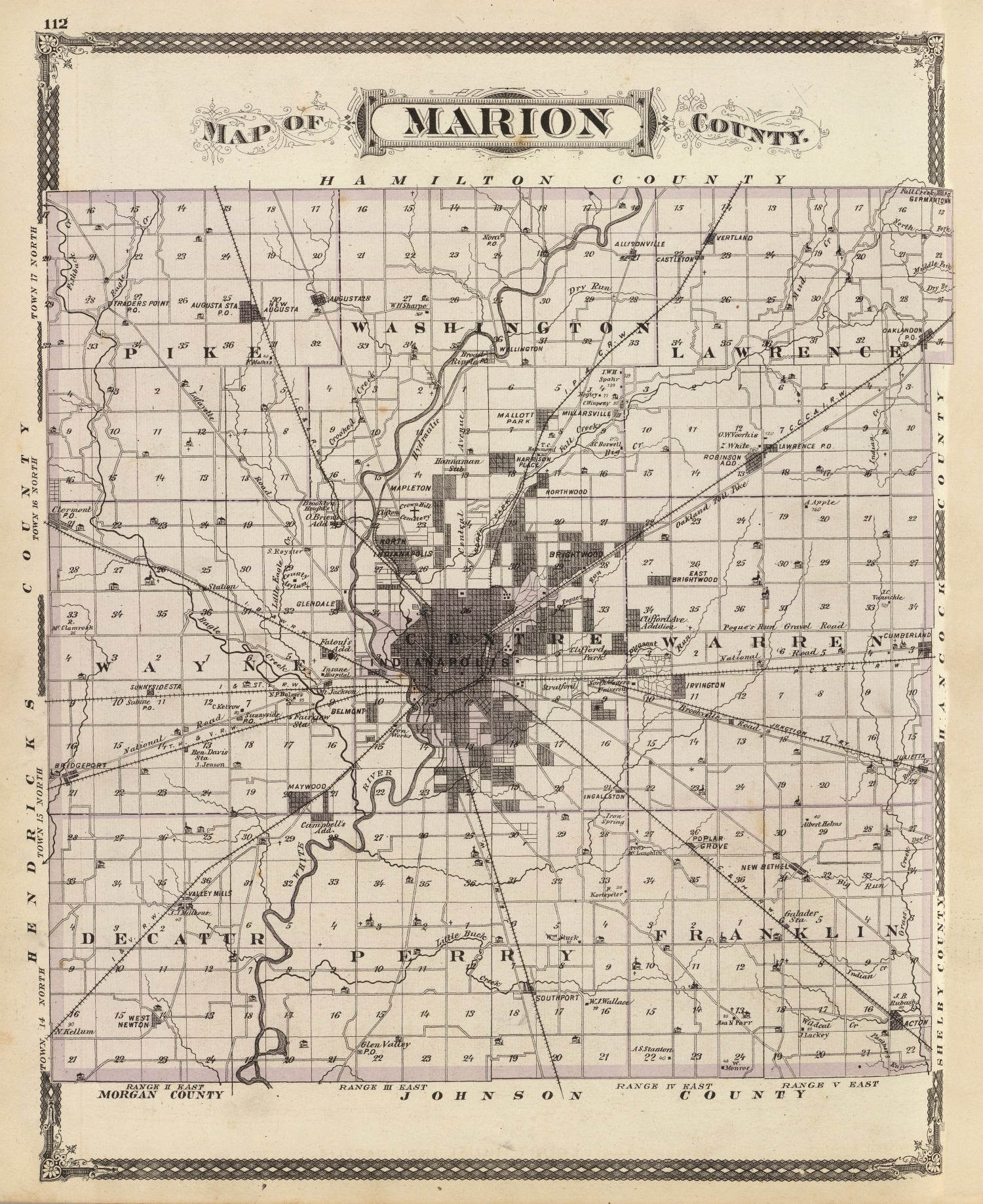 Vintage Map of Marion County, Indiana 1876