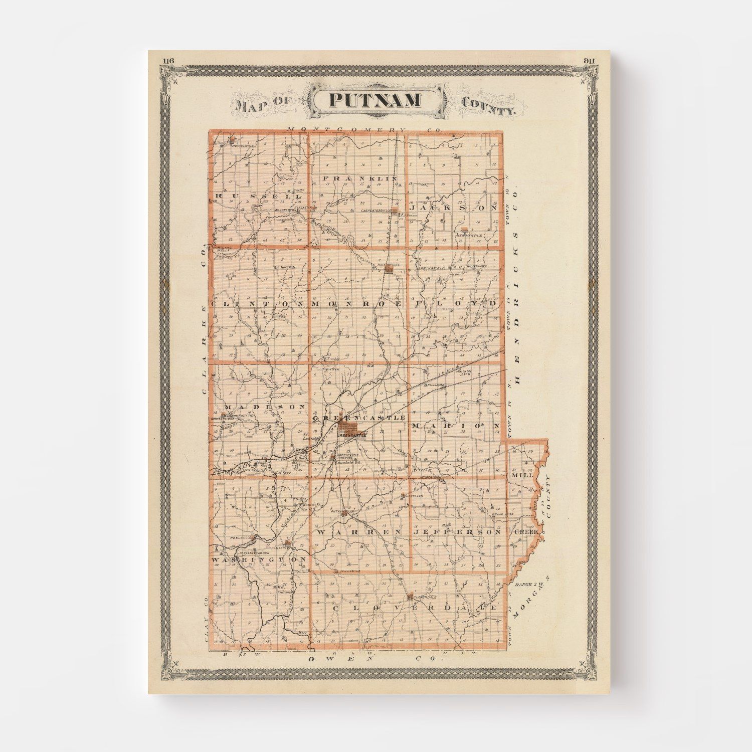 Vintage Map of Putnam County, Indiana 1876