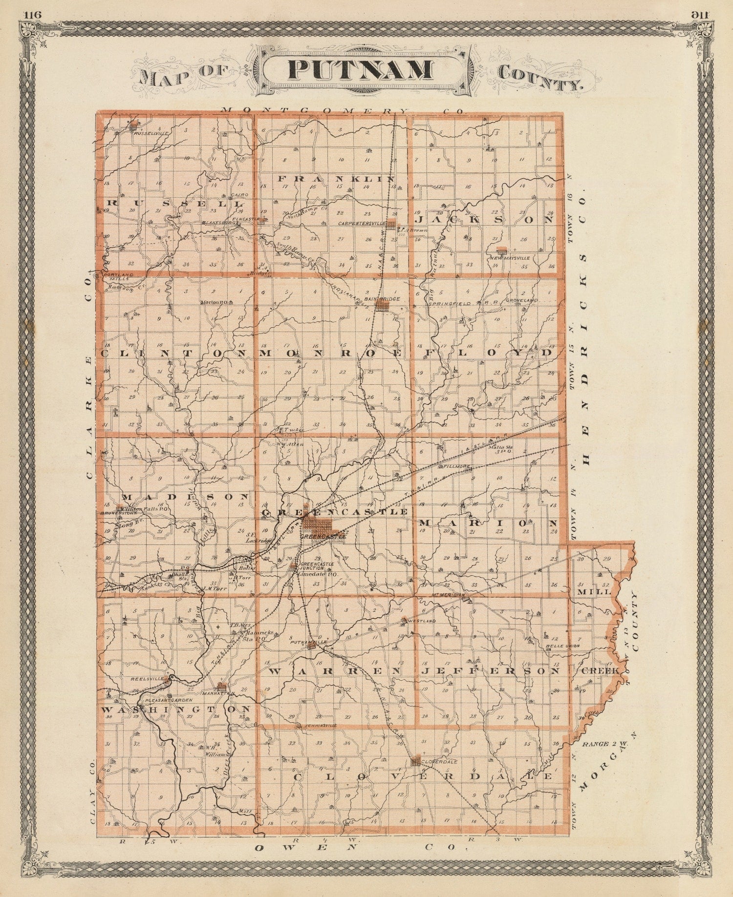 Vintage Map of Putnam County, Indiana 1876