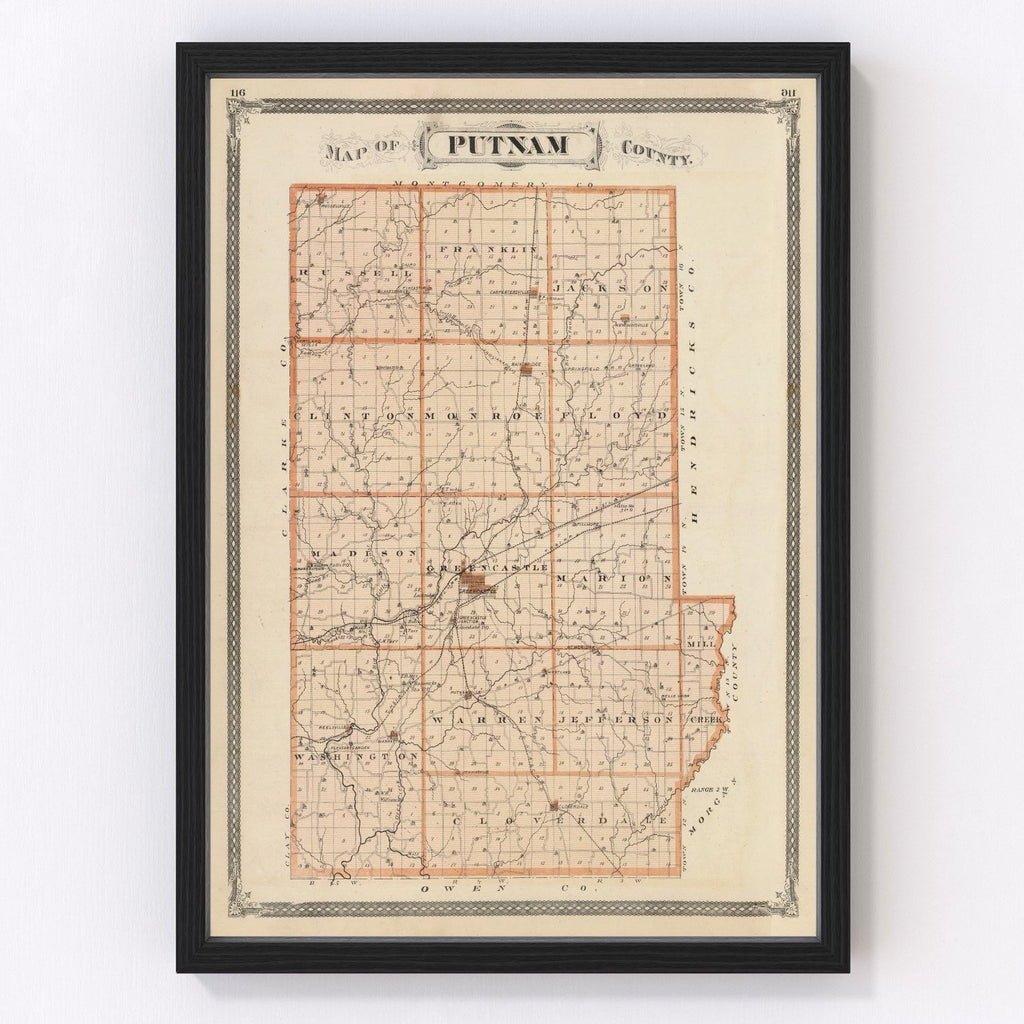 Vintage Map of Putnam County, Indiana 1876
