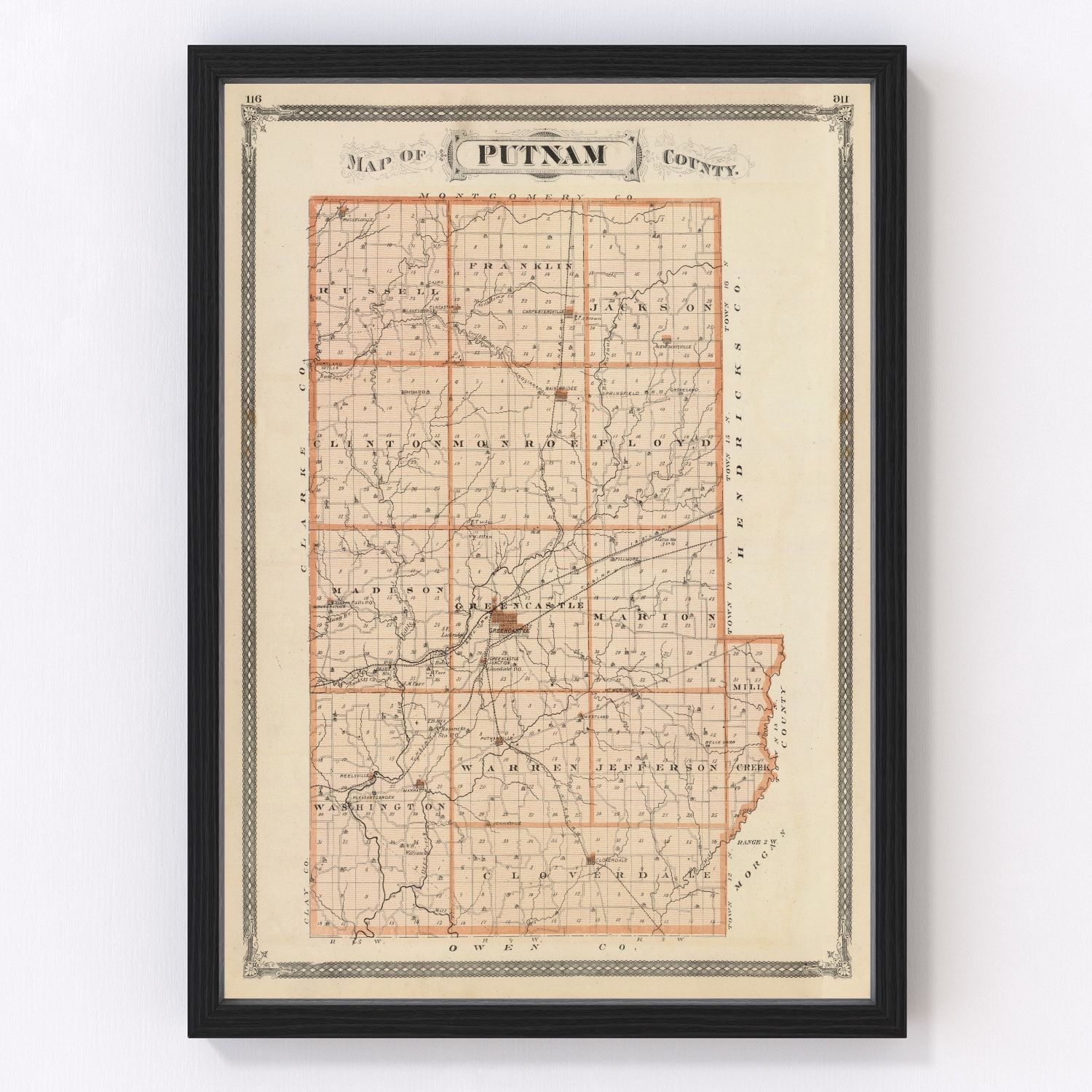 Vintage Map of Putnam County, Indiana 1876