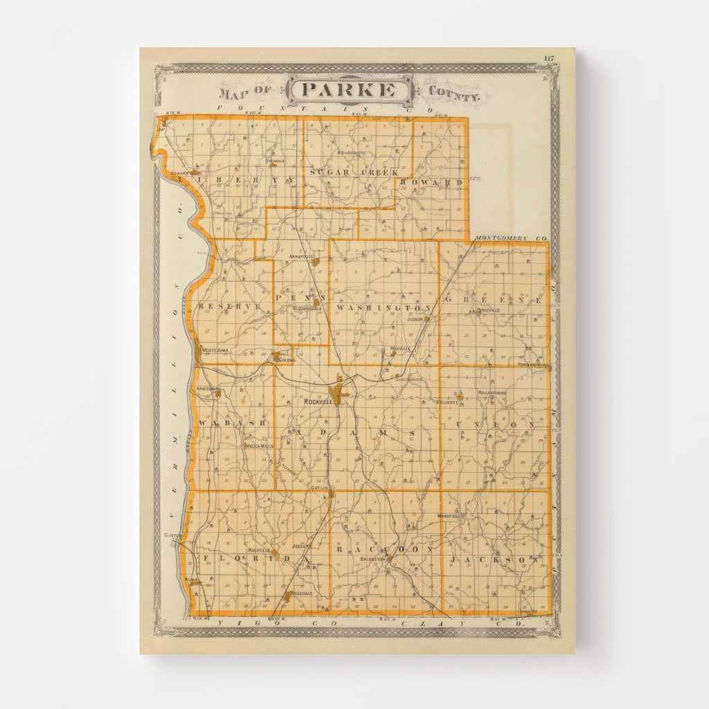 Vintage Map of Parke County, Indiana 1876