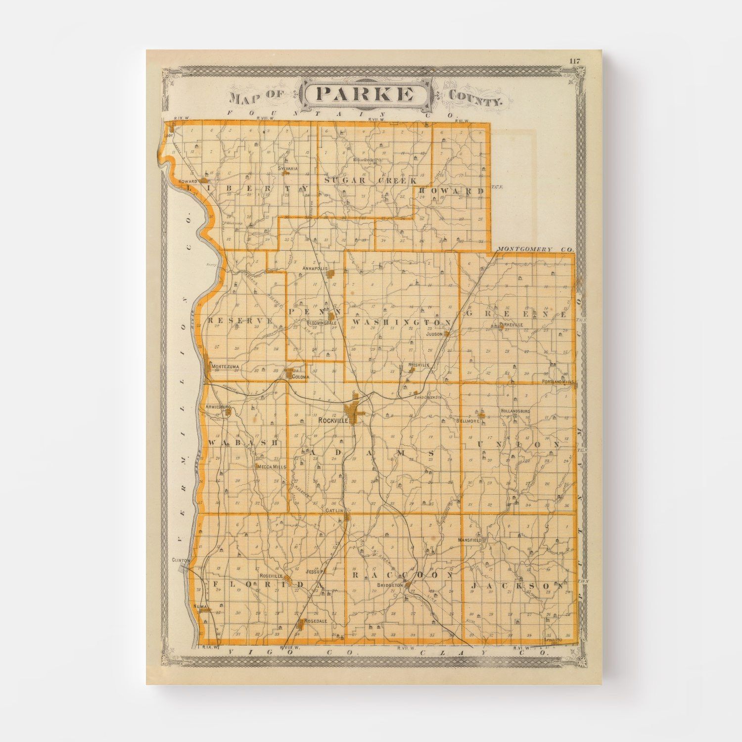 Vintage Map of Parke County, Indiana 1876