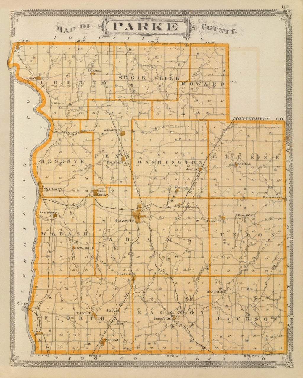 Vintage Map of Parke County, Indiana 1876