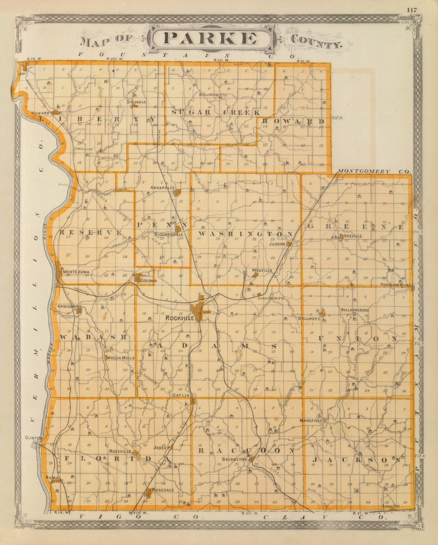 Vintage Map of Parke County, Indiana 1876