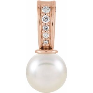 14K Rose Gold Cultured White Freshwater Pearl & .03 CTW Natural Diamond Pendant