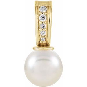 14K Yellow Gold Cultured White Freshwater Pearl & .03 CTW Natural Diamond Pendant