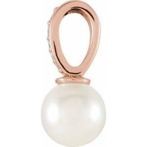 14K Rose Gold Cultured White Freshwater Pearl & .03 CTW Natural Diamond Pendant