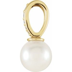 14K Yellow Gold Cultured White Freshwater Pearl & .03 CTW Natural Diamond Pendant