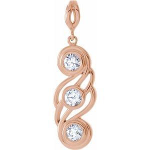 14K Rose Gold 3/8 CTW Natural Diamond Bezel-Set Three-Stone Pendant