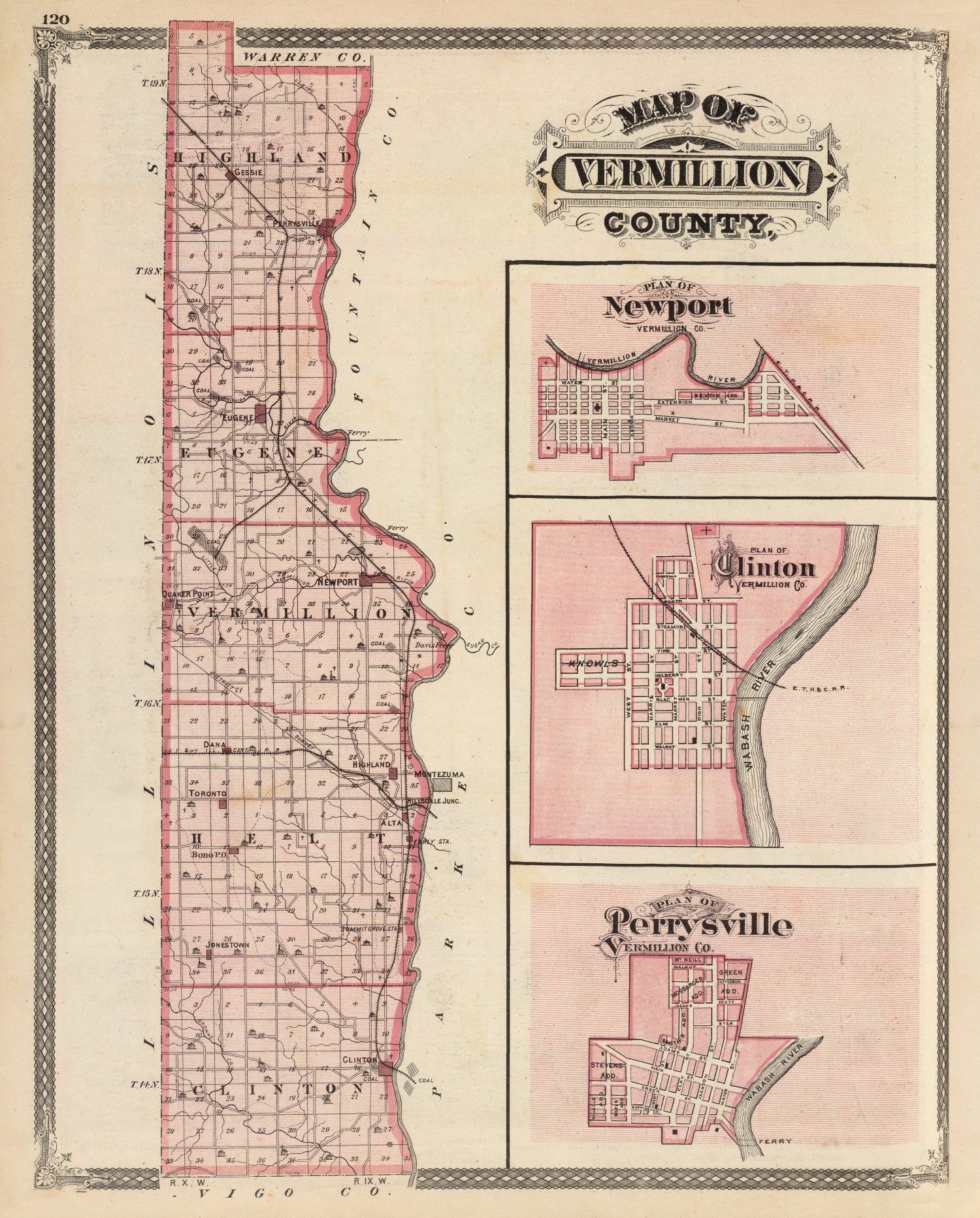Vintage Map of Vermillion County, Indiana 1876