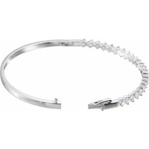 Sterling Silver  Imitation White Cubic Zirconia Bangle 7" Bracelet – image 2