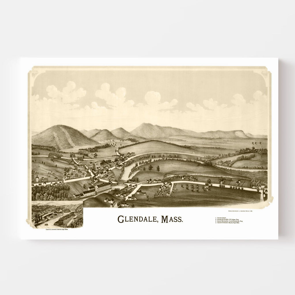 Vintage Map of Glendale, Massachusetts 1890