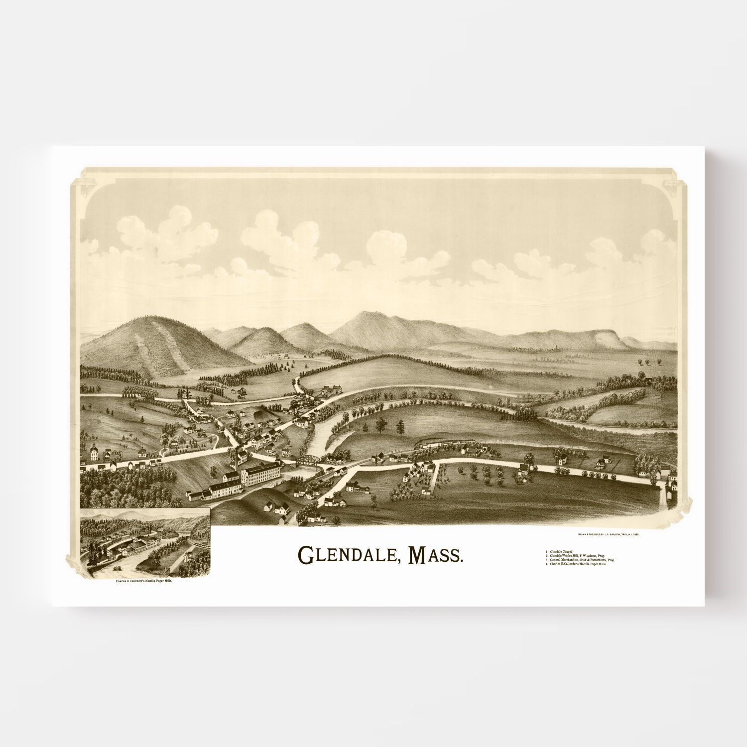 Vintage Map of Glendale, Massachusetts 1890