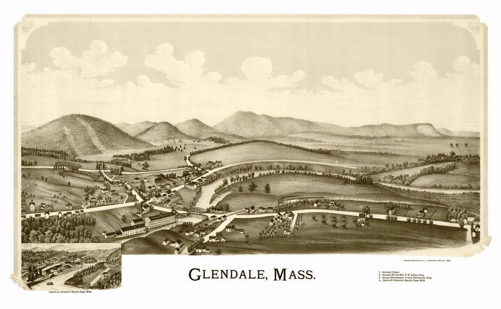 Vintage Map of Glendale, Massachusetts 1890