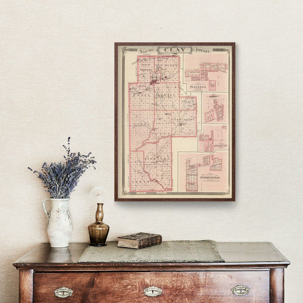 Vintage Map of Clay County, Indiana 1876