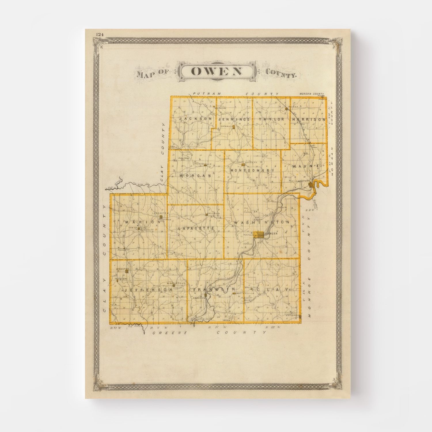 Vintage Map of Owen County, Indiana 1876