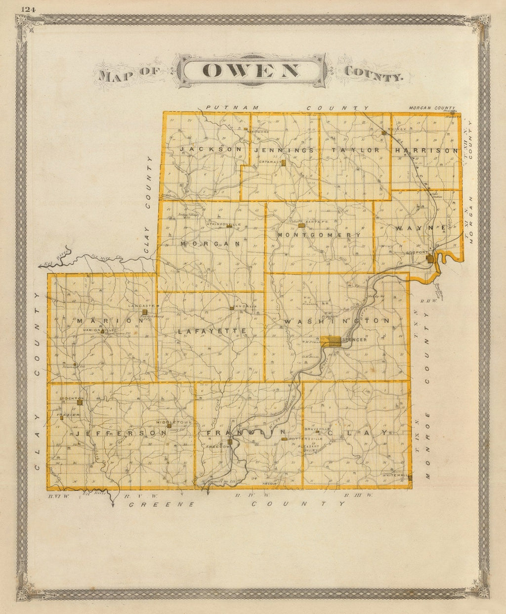 Vintage Map of Owen County, Indiana 1876