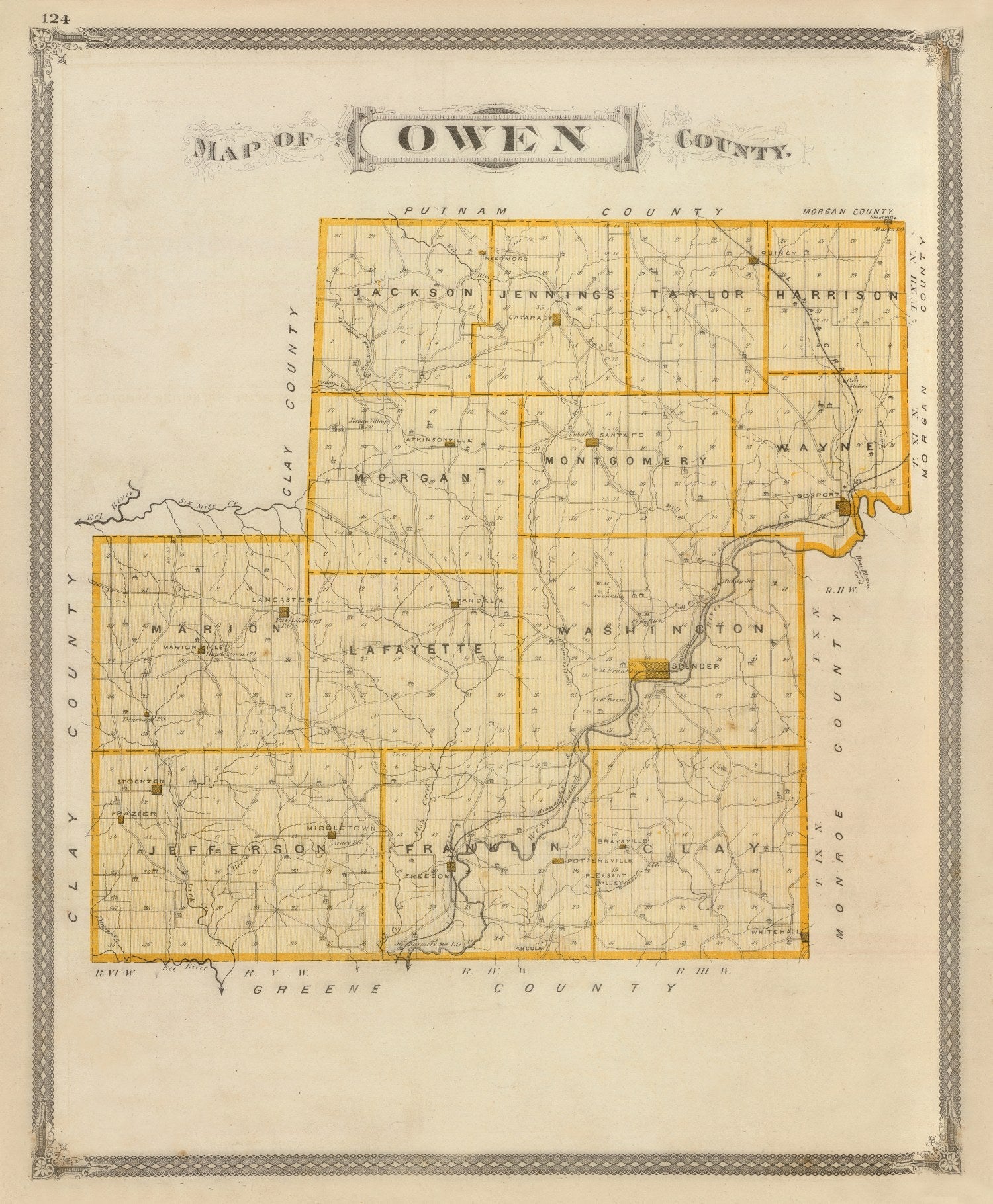 Vintage Map of Owen County, Indiana 1876
