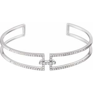 14K White Gold 3/4 CTW Natural Diamond Cuff 6" Bracelet