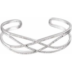 14K White Gold 3/4 CTW Natural Diamond Criss-Cross Cuff 7" Bracelet